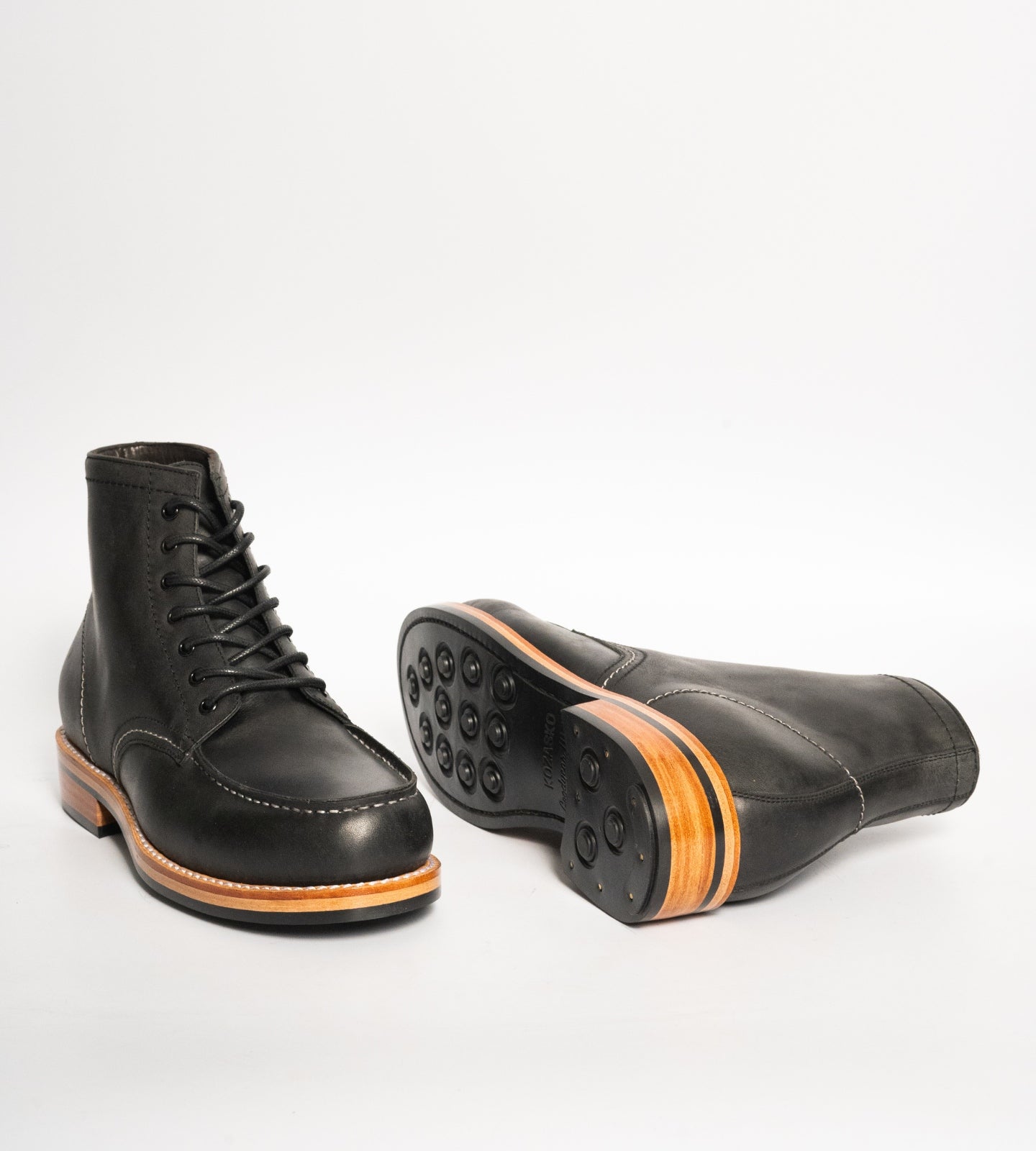 Hand-Welted Black Oiled Leather Moctoe Boot