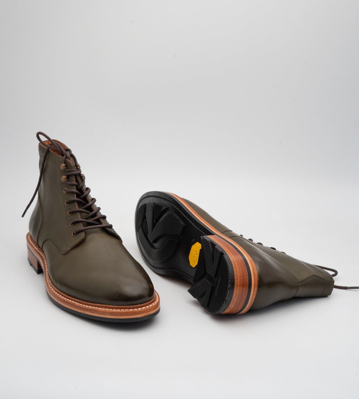 Hand-Welted Olive Plain Toe Boot