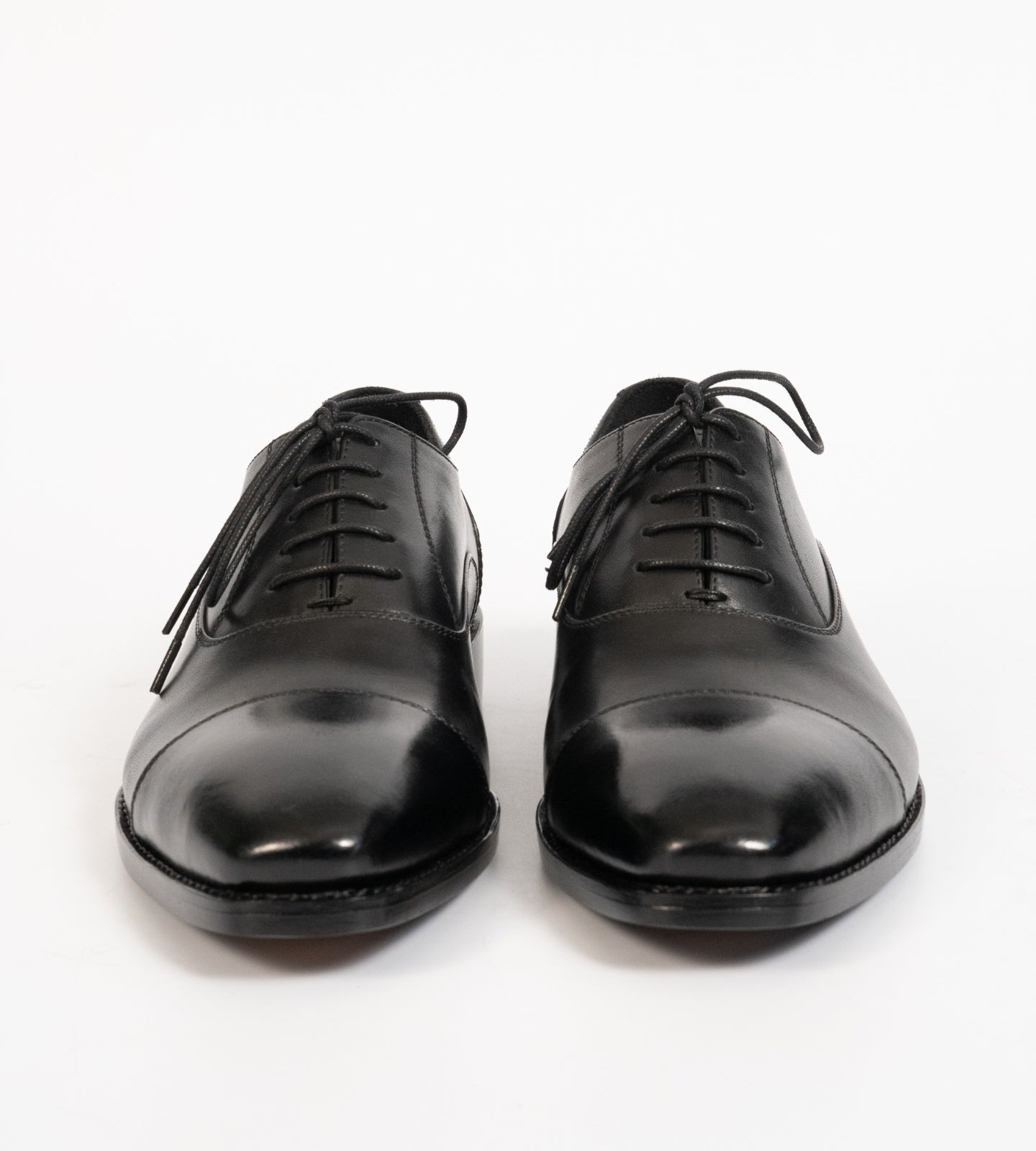 Hand-Welted Chisel Toe Black Captoe Oxfords