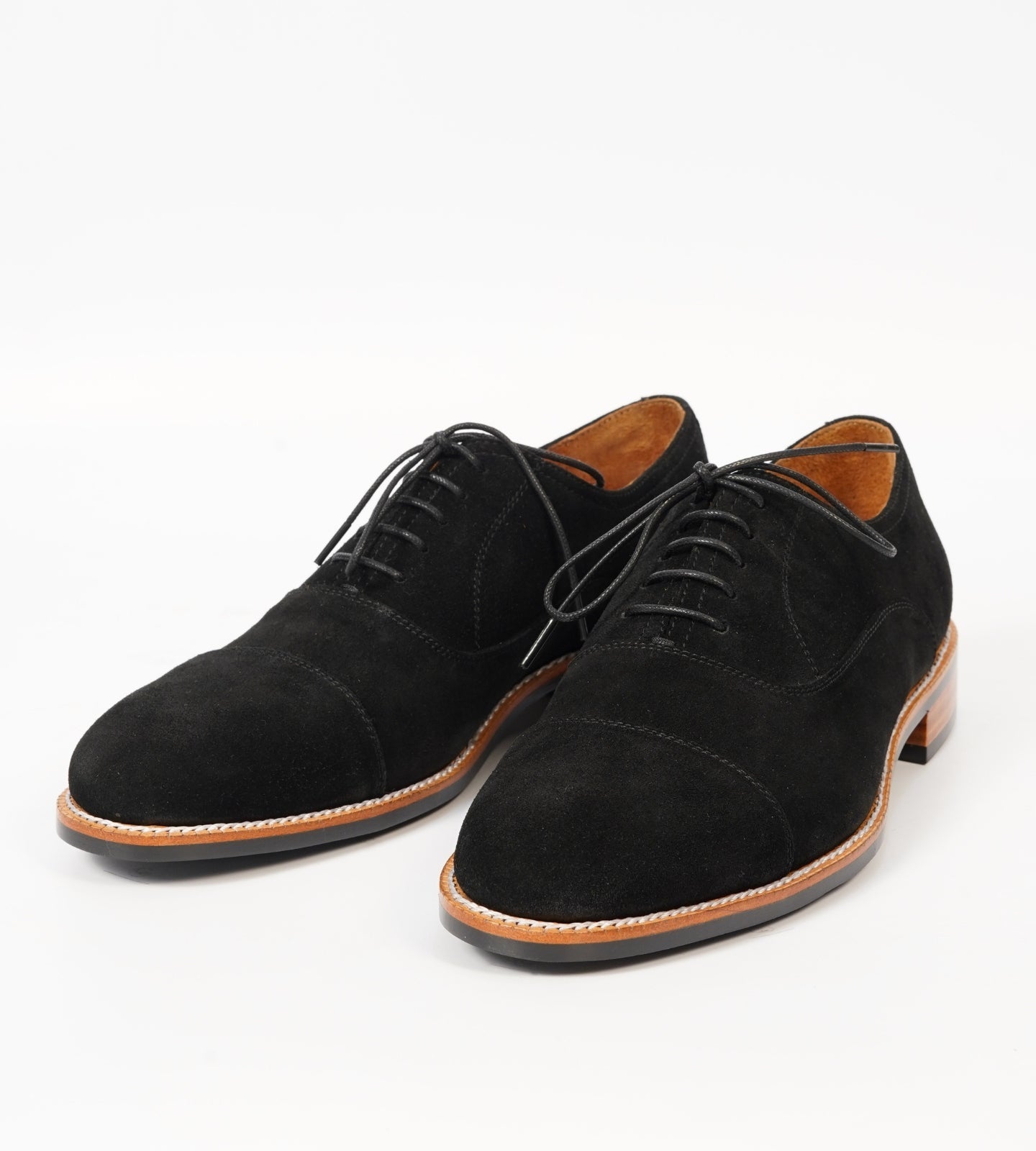 Classic Hand-Welted Black Suede Captoe Oxfords