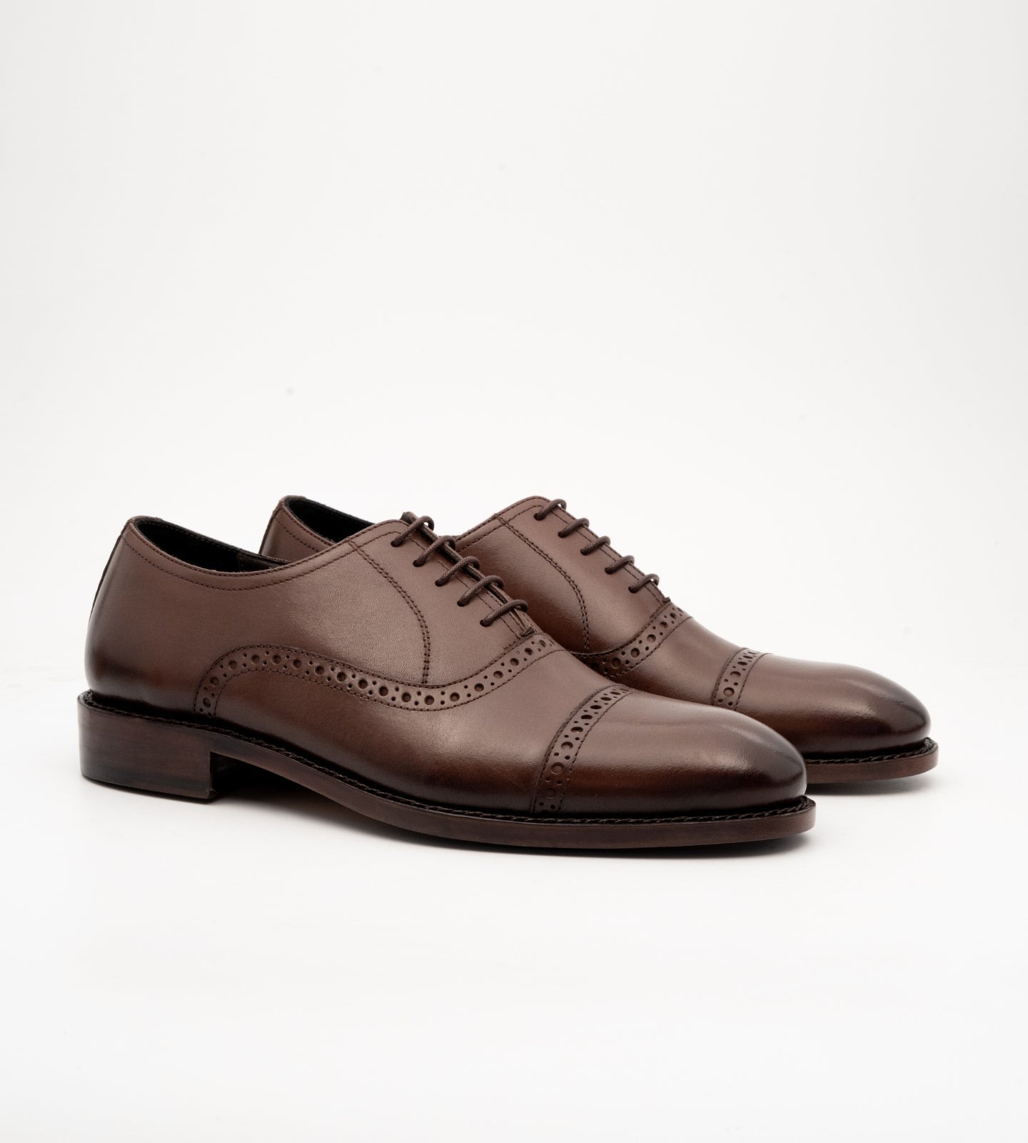 Hand-Welted Semi Brogue Brown Captoe Oxfords
