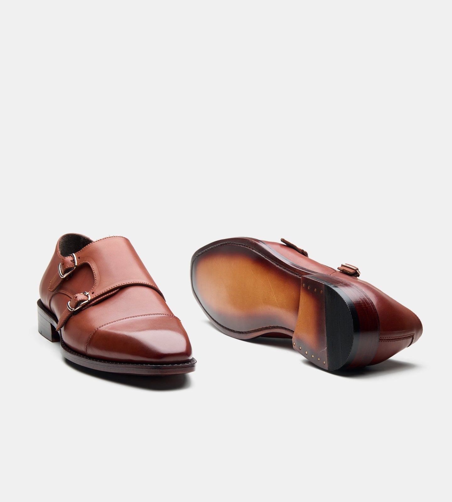 Hand-Welted Cognac Double Strap Monk Shoe