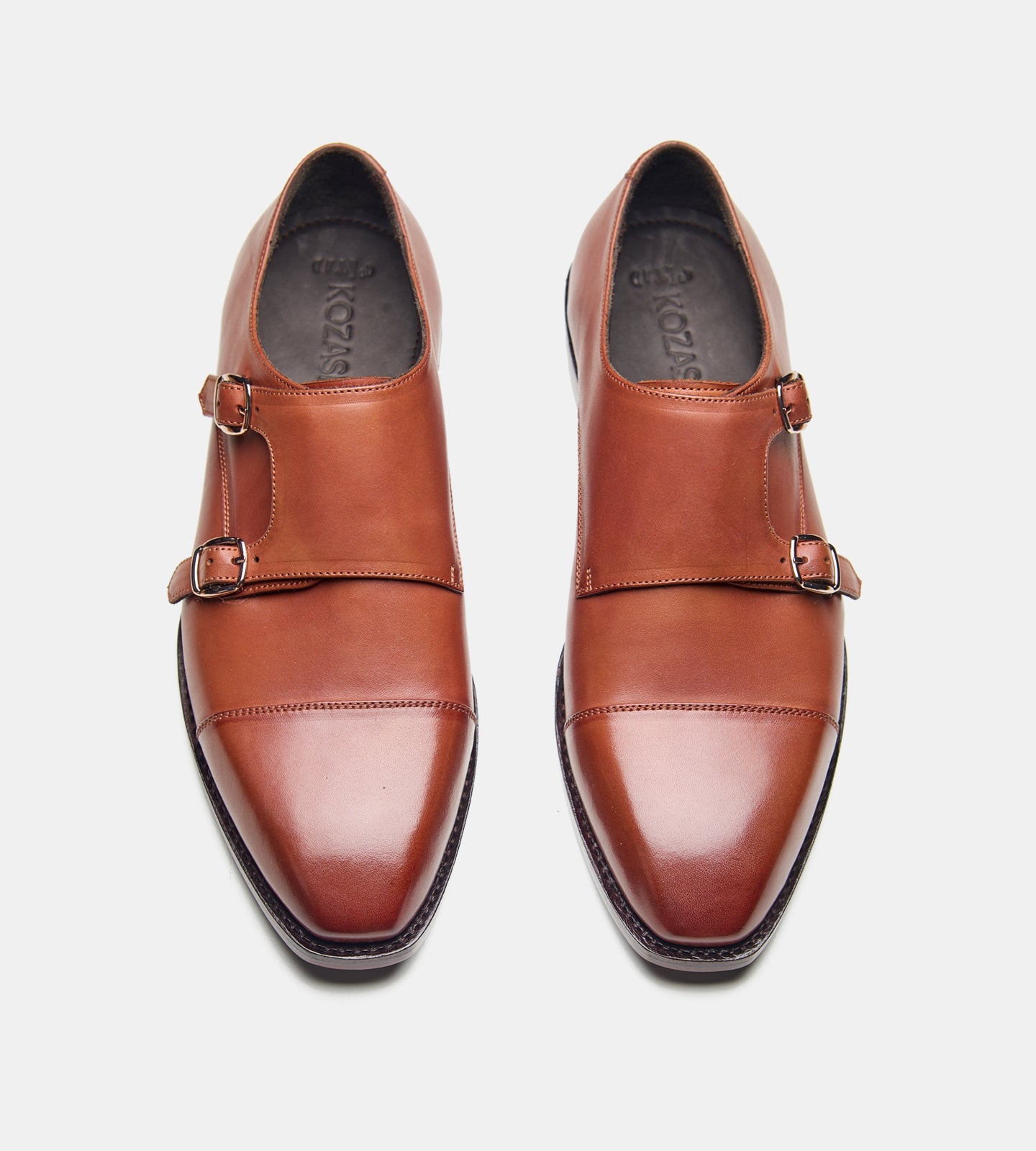 Hand-Welted Cognac Double Strap Monk Shoe