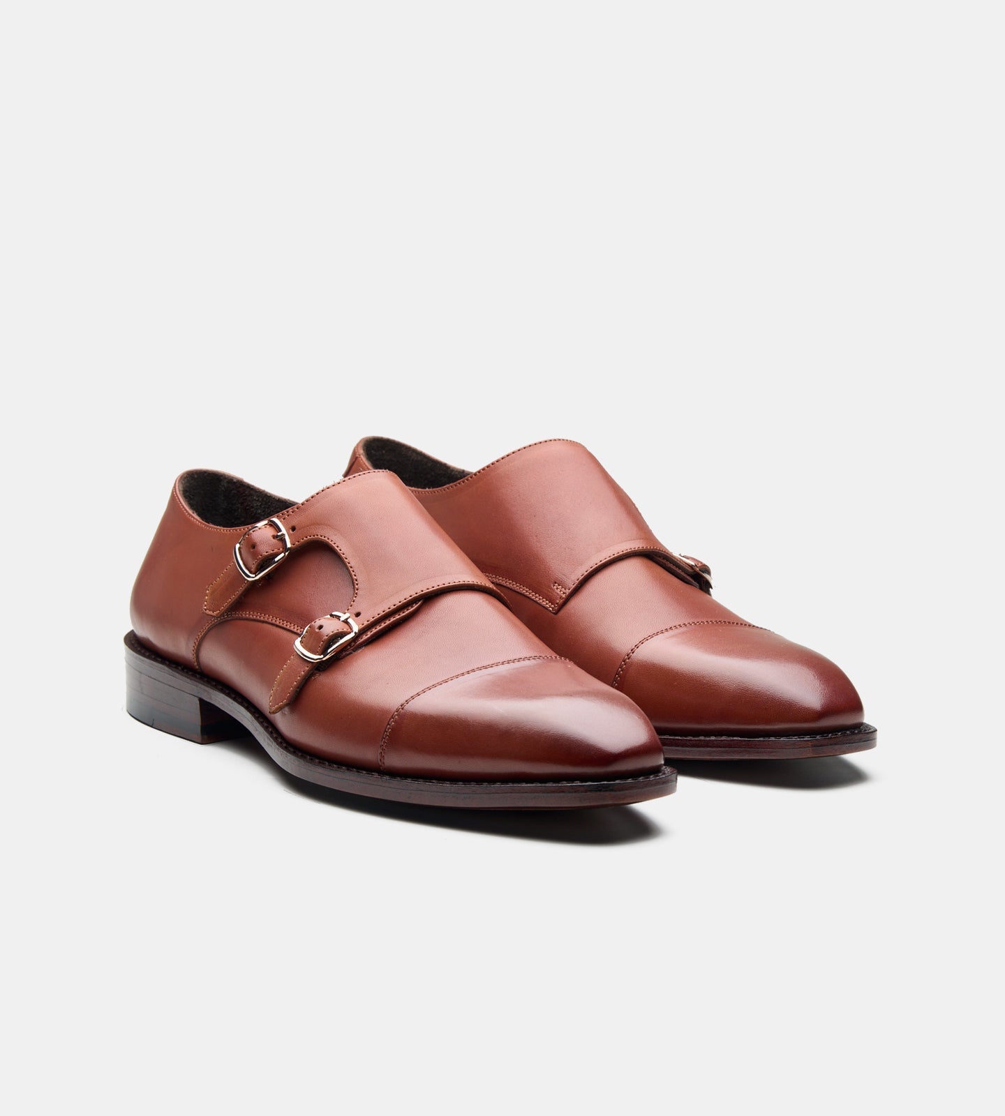Hand-Welted Cognac Double Strap Monk Shoe