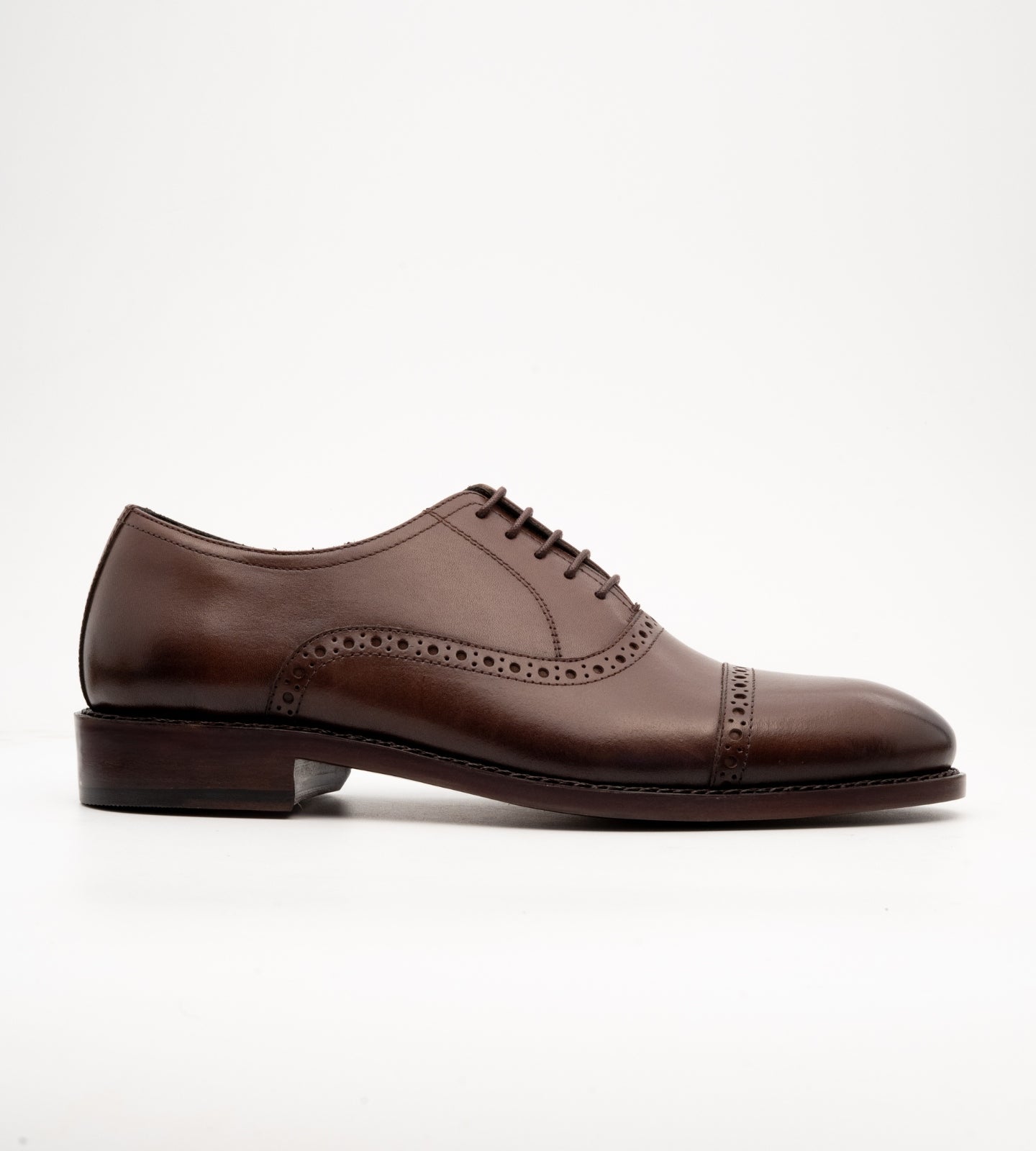 Hand-Welted Semi Brogue Brown Captoe Oxfords