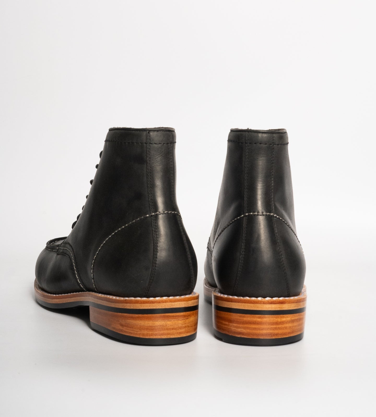 Hand-Welted Black Oiled Leather Moctoe Boot