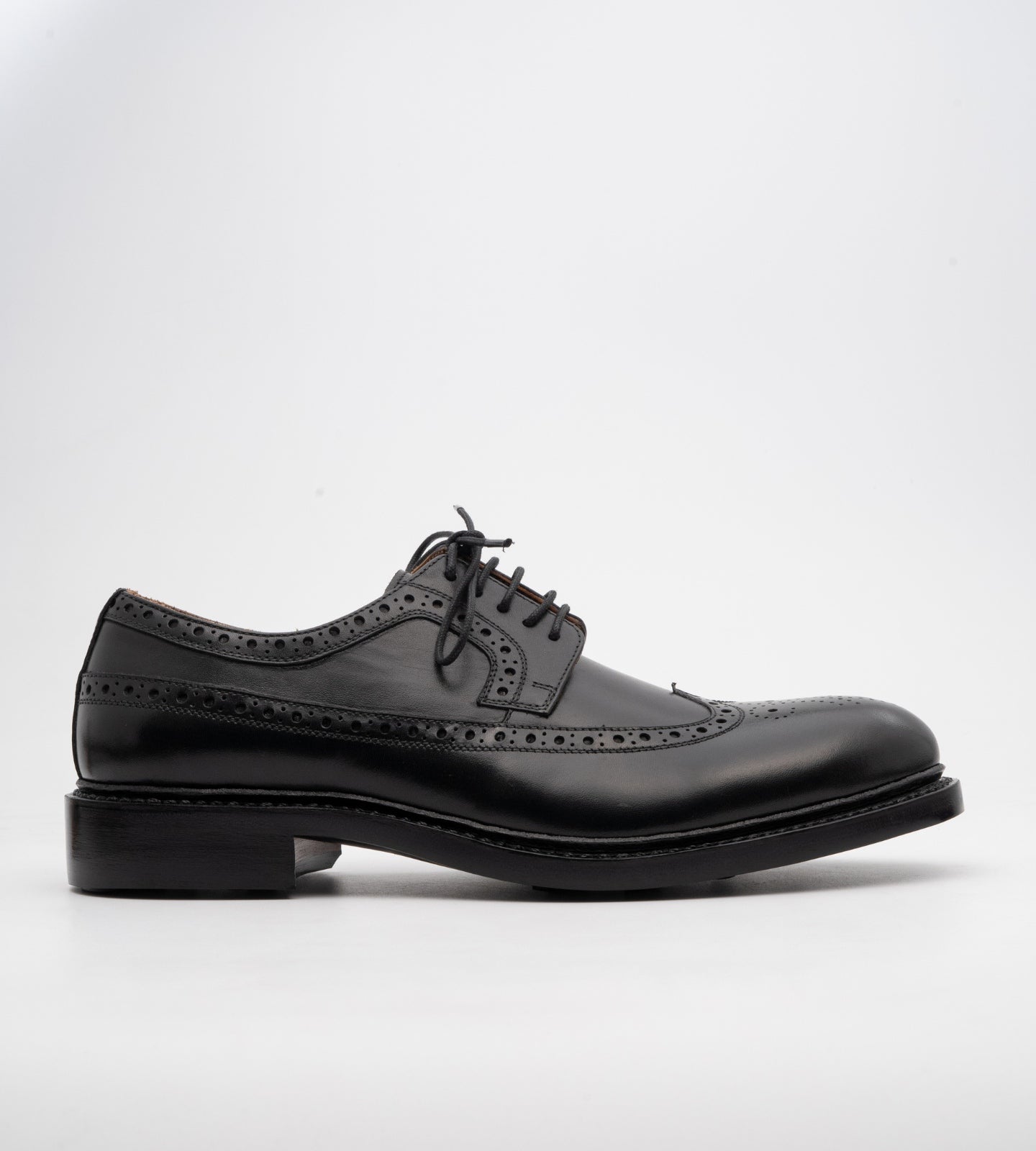 Hand-Welted Classic Black Longwing Blucher Shoe