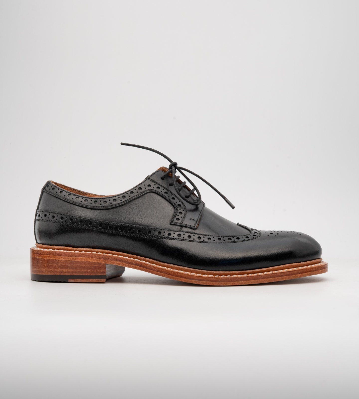 Hand-Welted Black Longwing Blucher Shoe