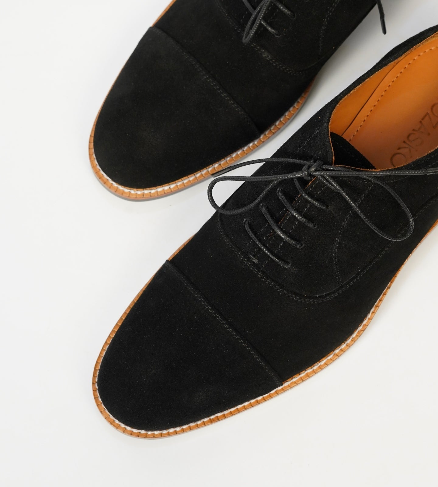Classic Hand-Welted Black Suede Captoe Oxfords