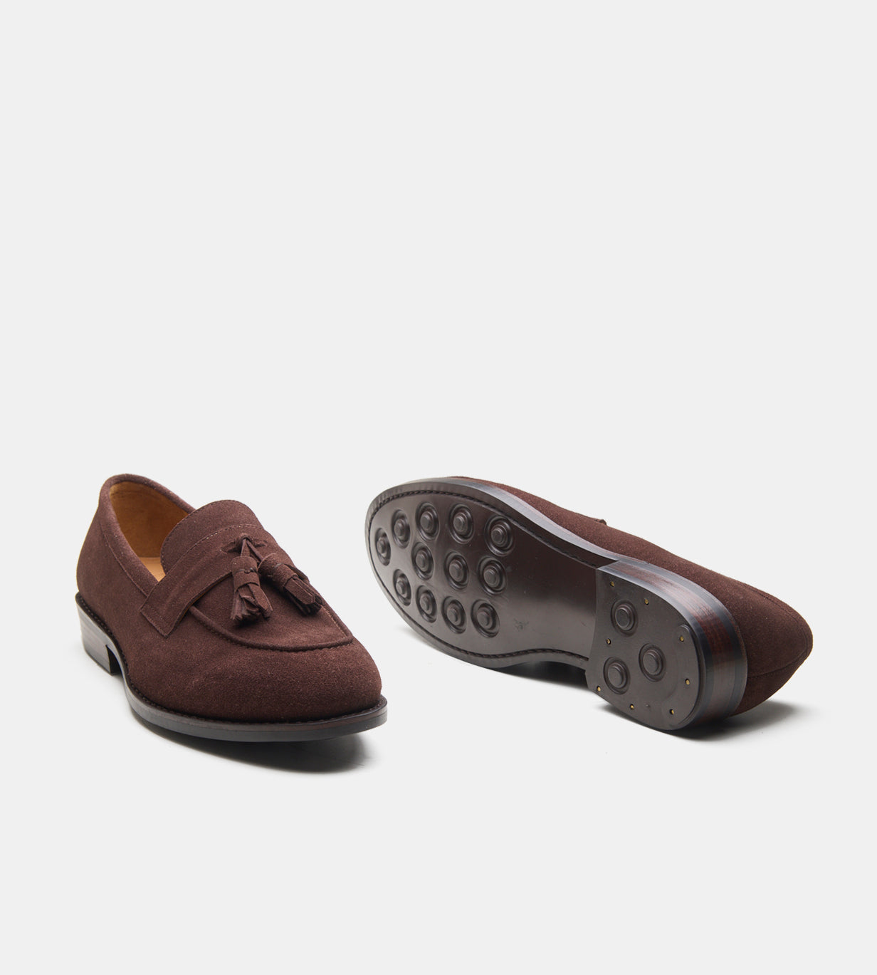 Hand-Welted Brown Suede Tassel Loafers