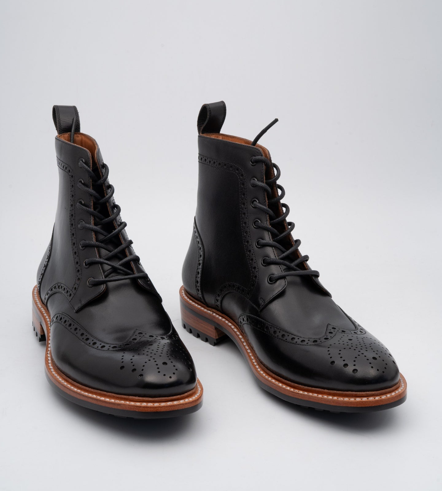 Hand-Welted Black Wingtip Derby Brogue Boot