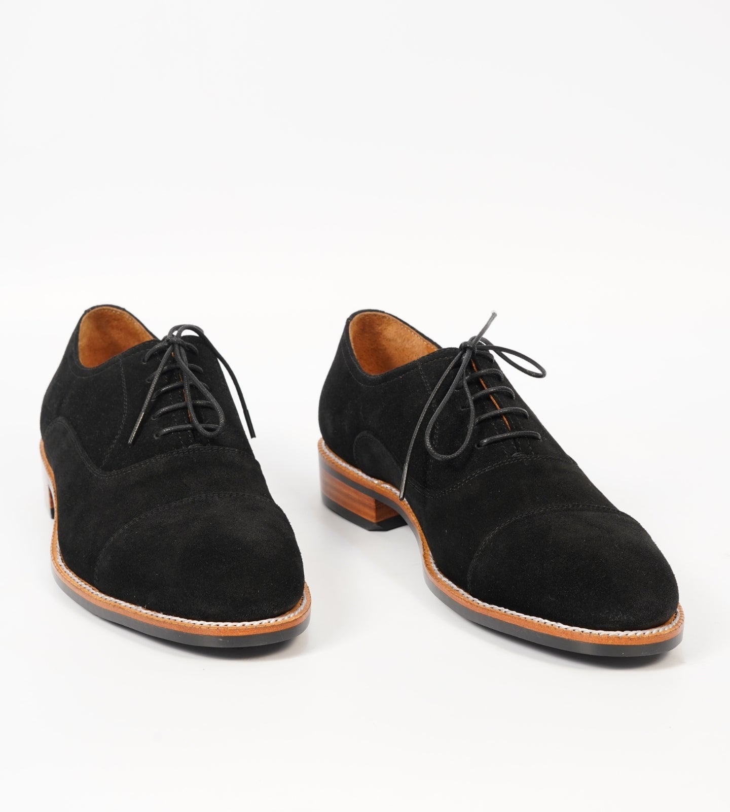 Classic Hand-Welted Black Suede Captoe Oxfords