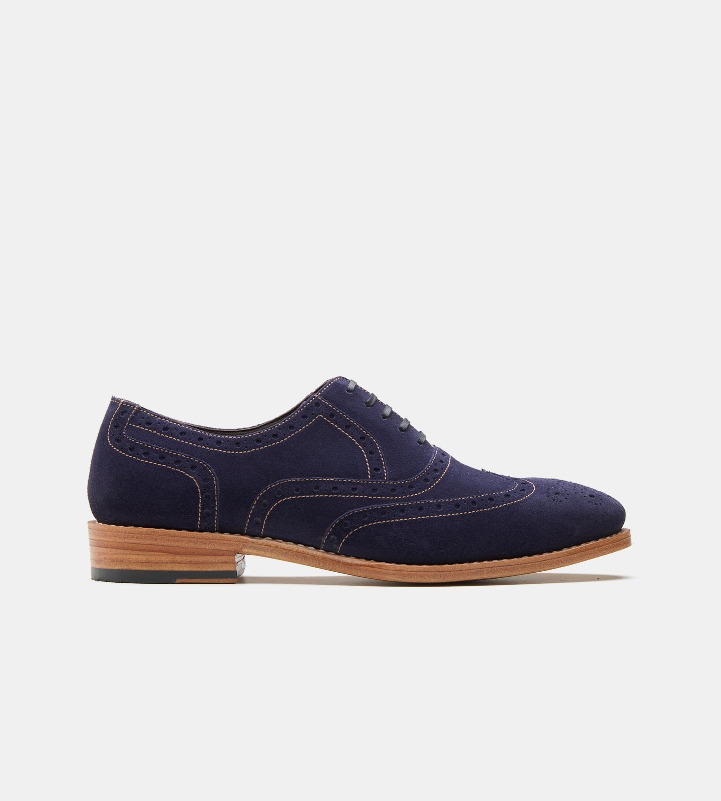 Hand-Welted Navy Suede Wingtip Oxfords