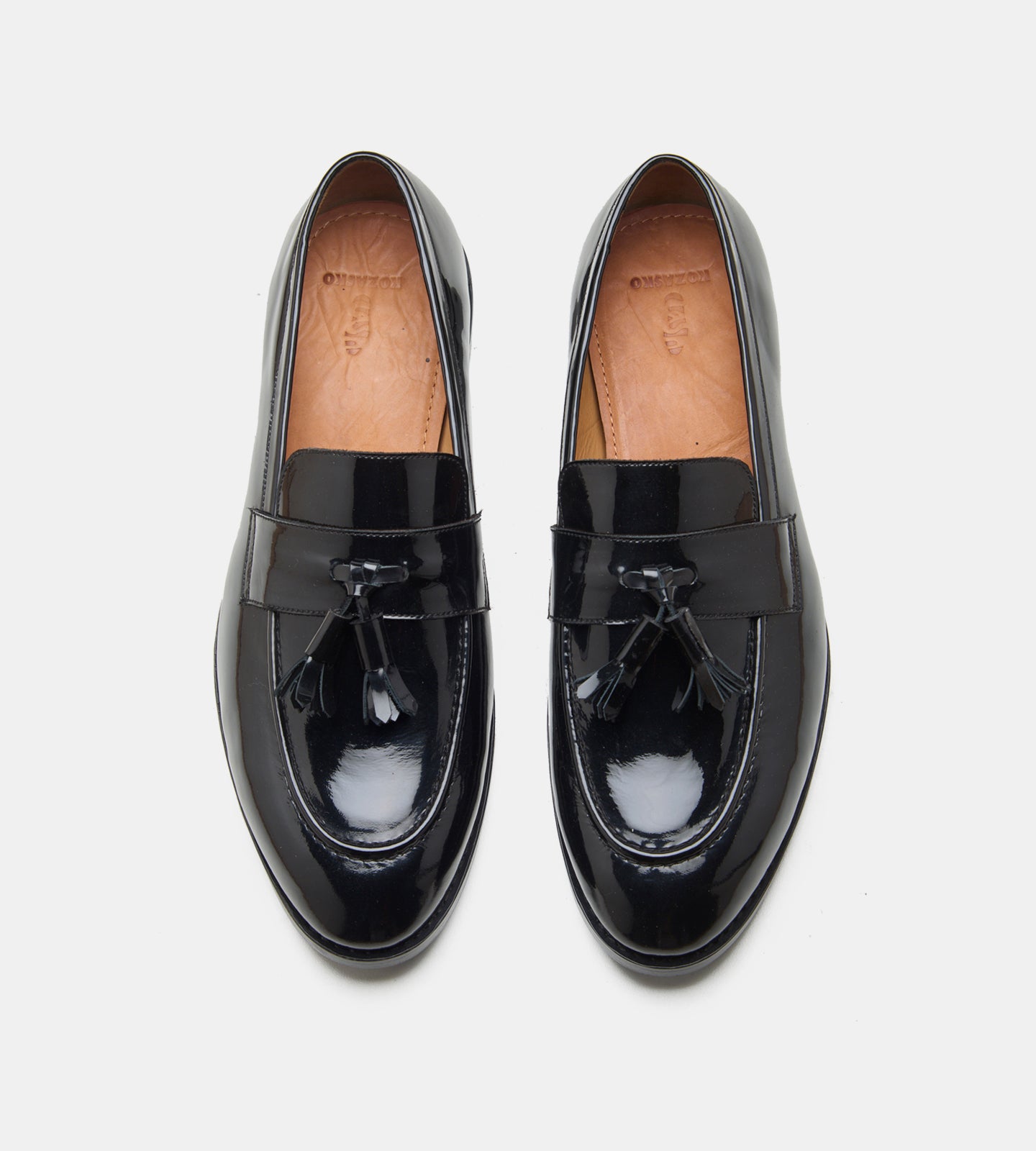 Hand-Welted Black Patent Tassel Loafers