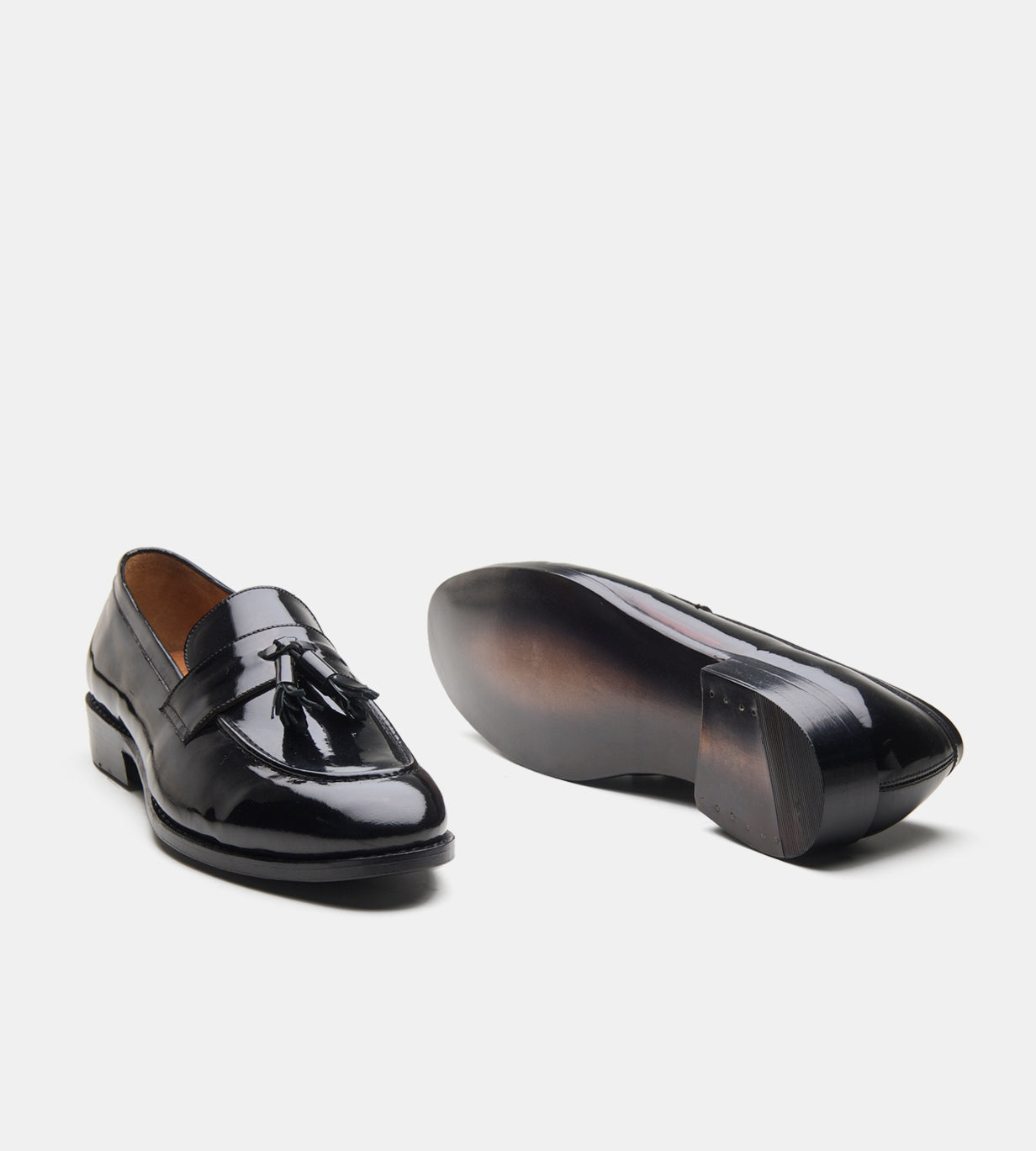Hand-Welted Black Patent Tassel Loafers