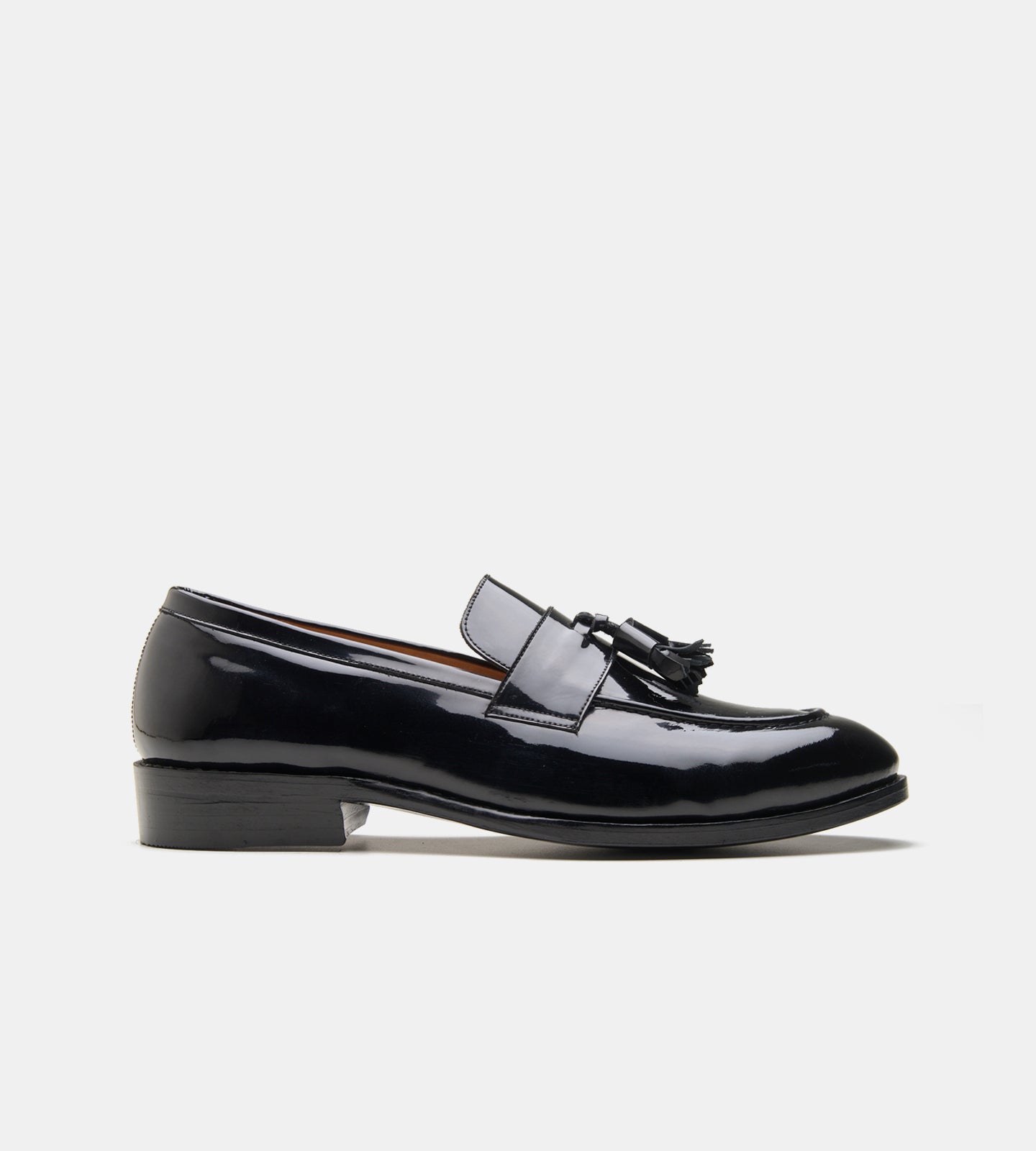 Hand-Welted Black Patent Tassel Loafers