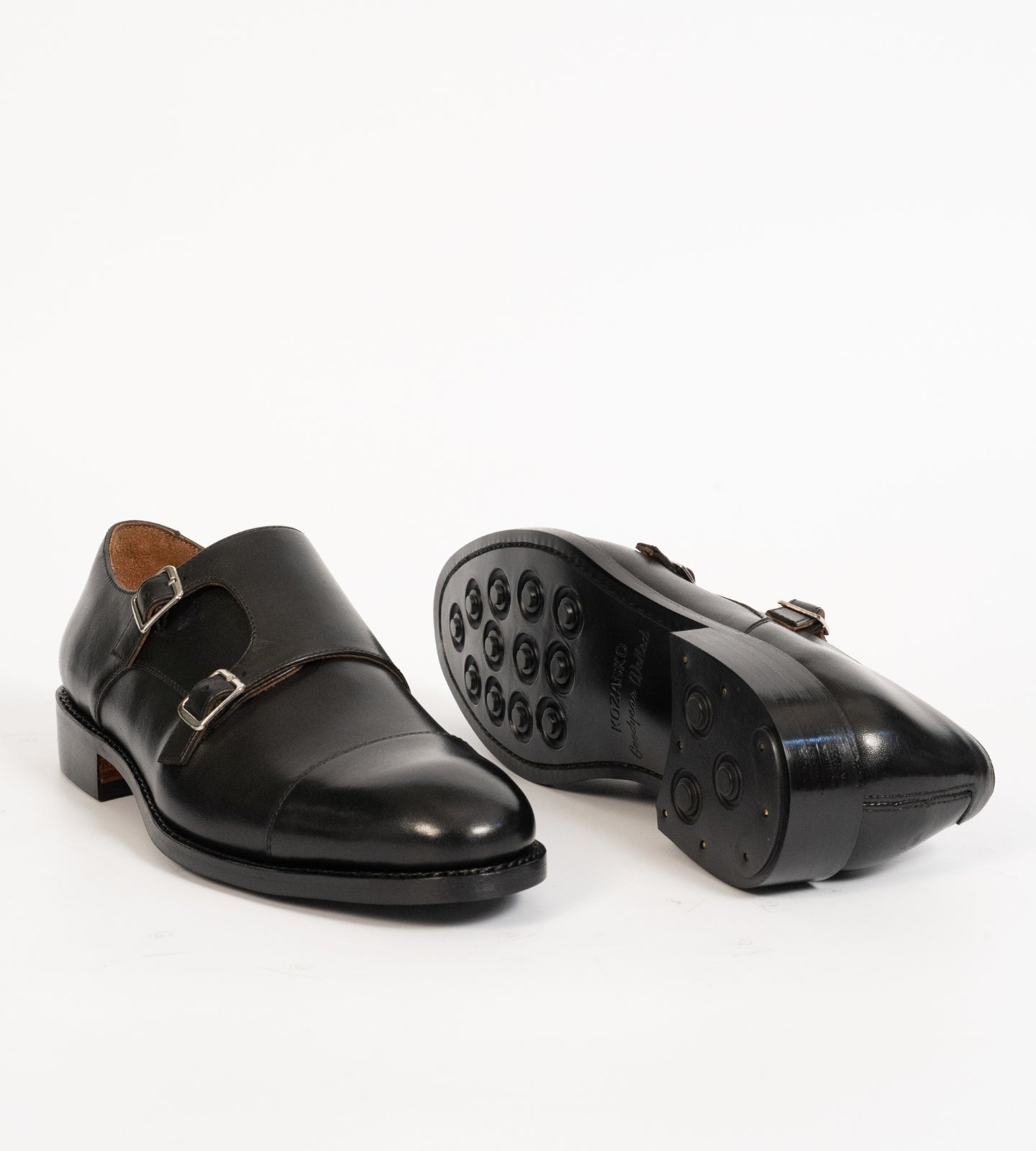 Hand-Welted Black Double Monk Strap shoe