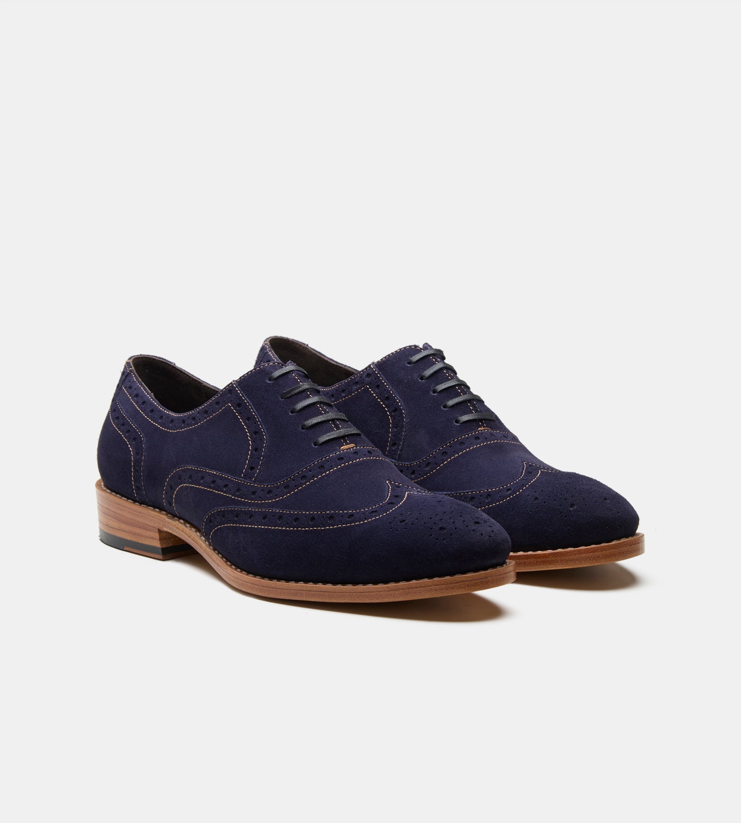Hand-Welted Navy Suede Wingtip Oxfords