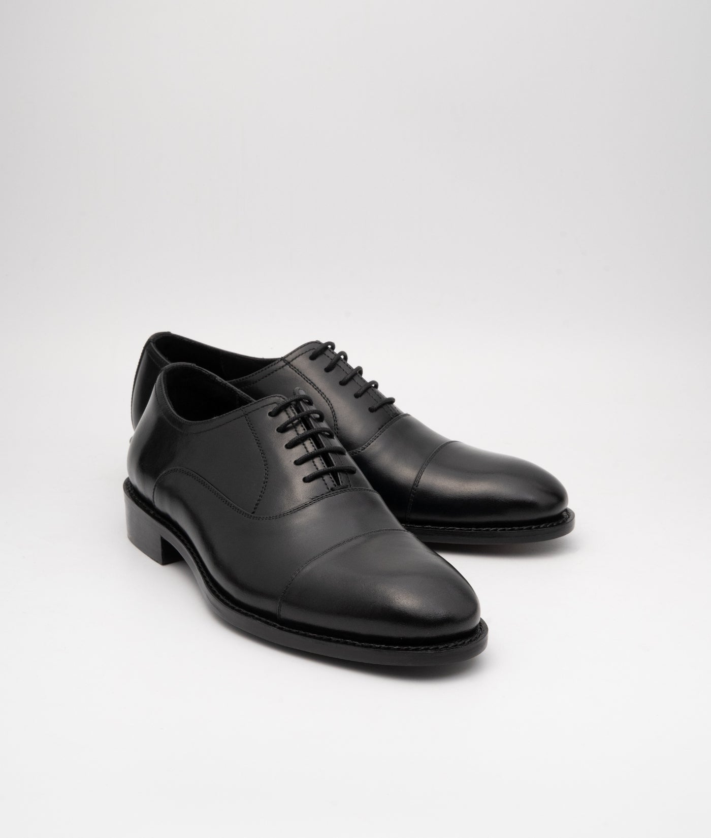 Hand-Welted Black Captoe Oxfords