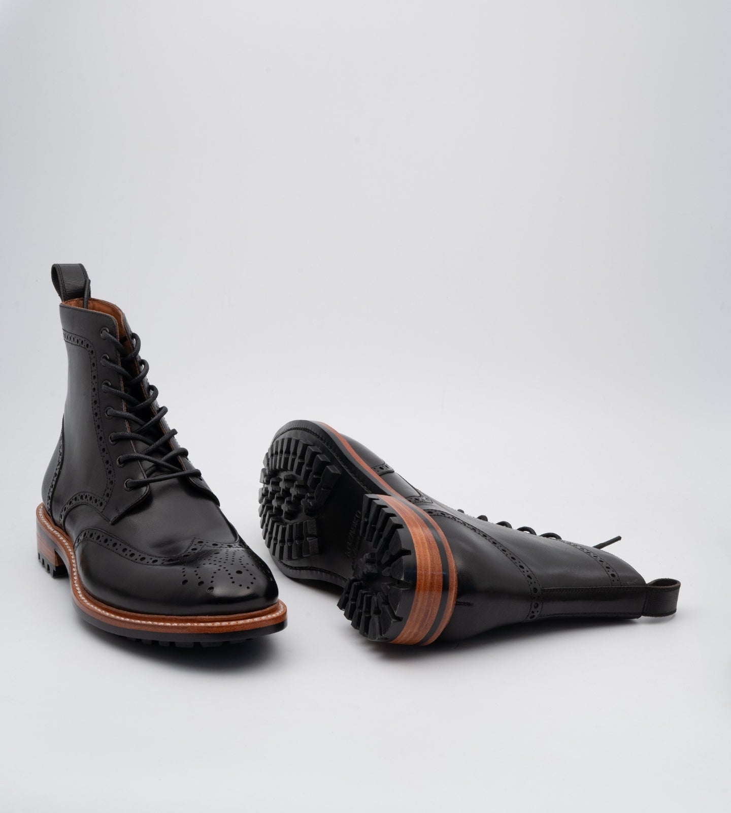Hand-Welted Black Wingtip Derby Brogue Boot