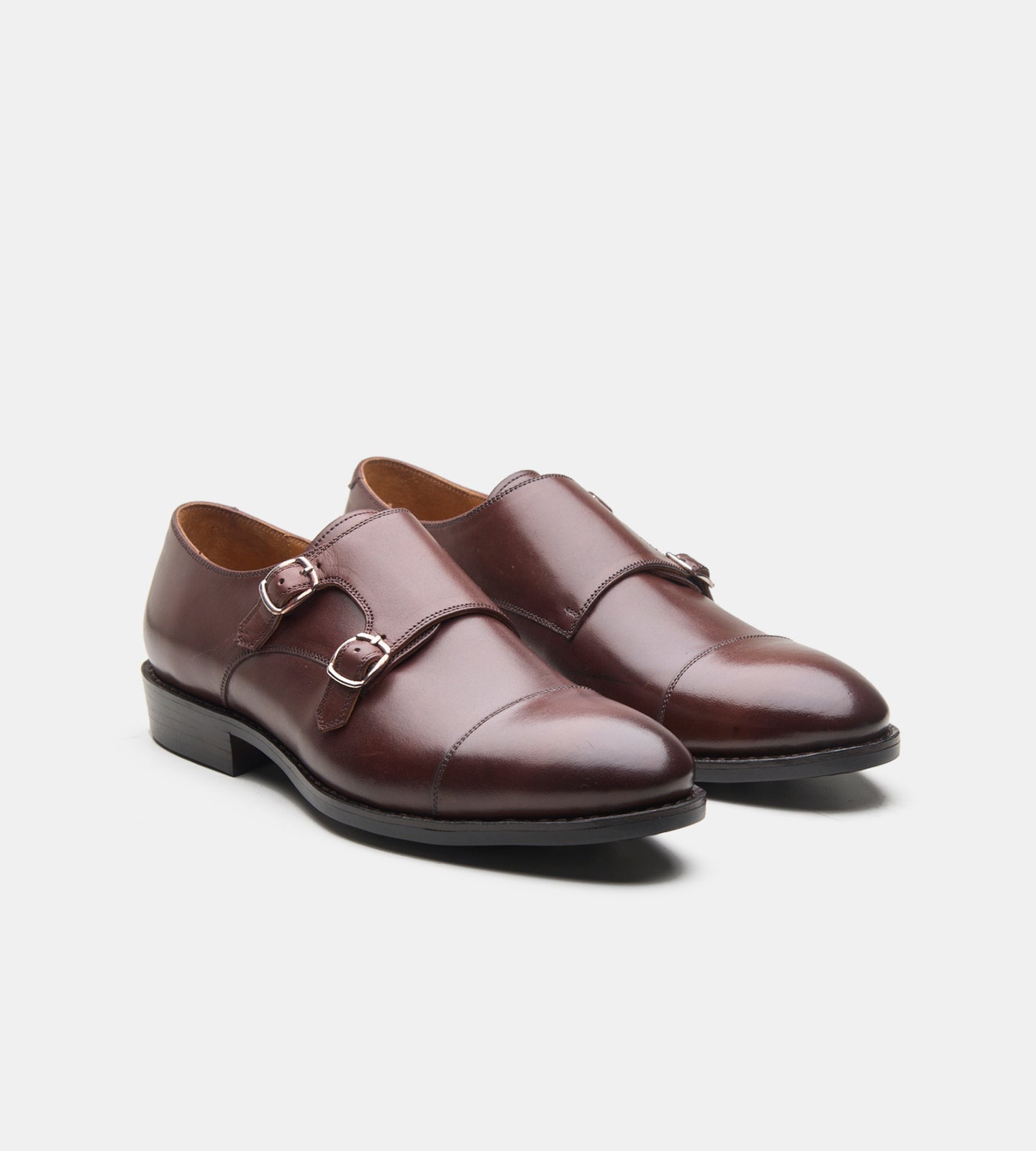 Hand-Welted Brown Double Strap Monk Shoes