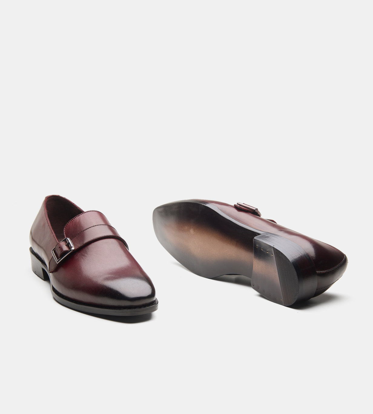 Hand-Welted Burgundy Strap Loafers