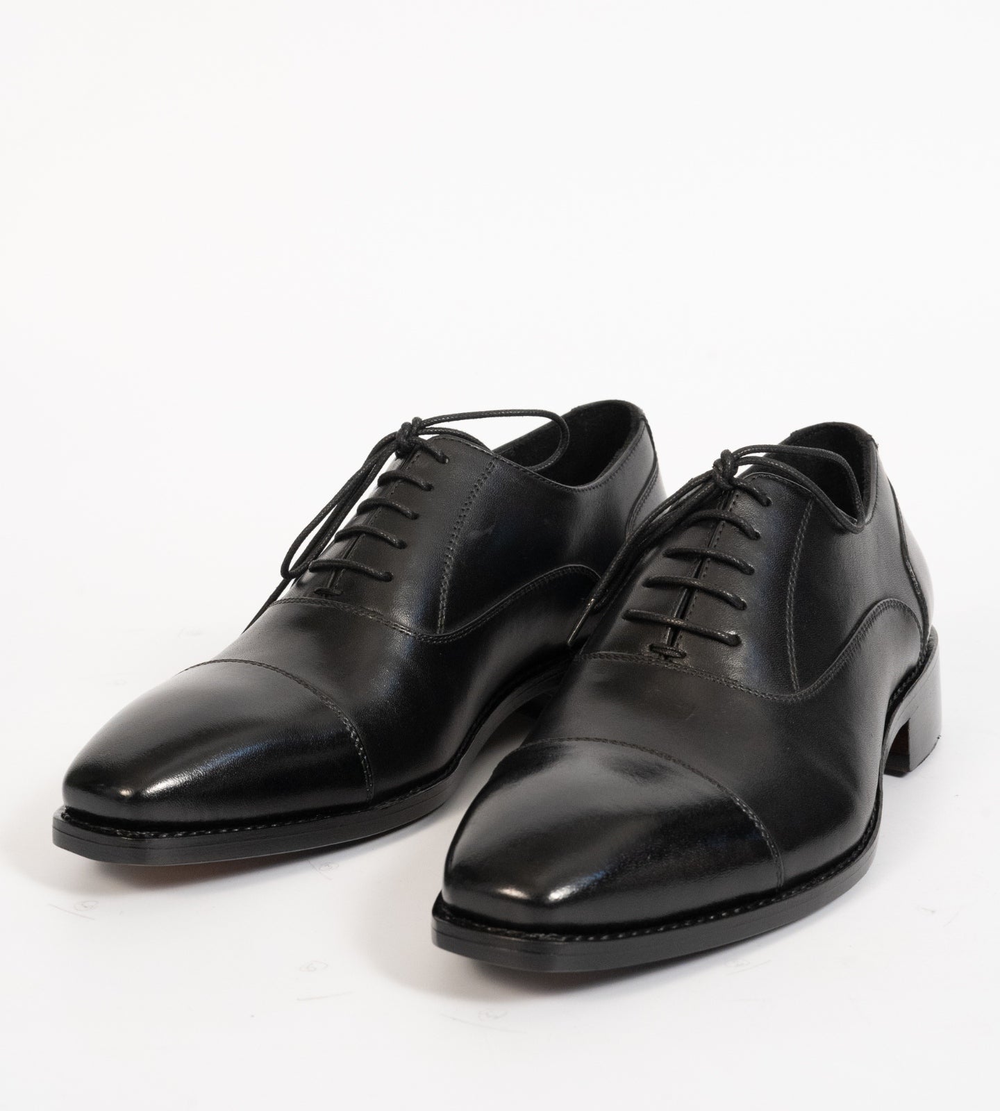 Hand-Welted Chisel Toe Black Captoe Oxfords