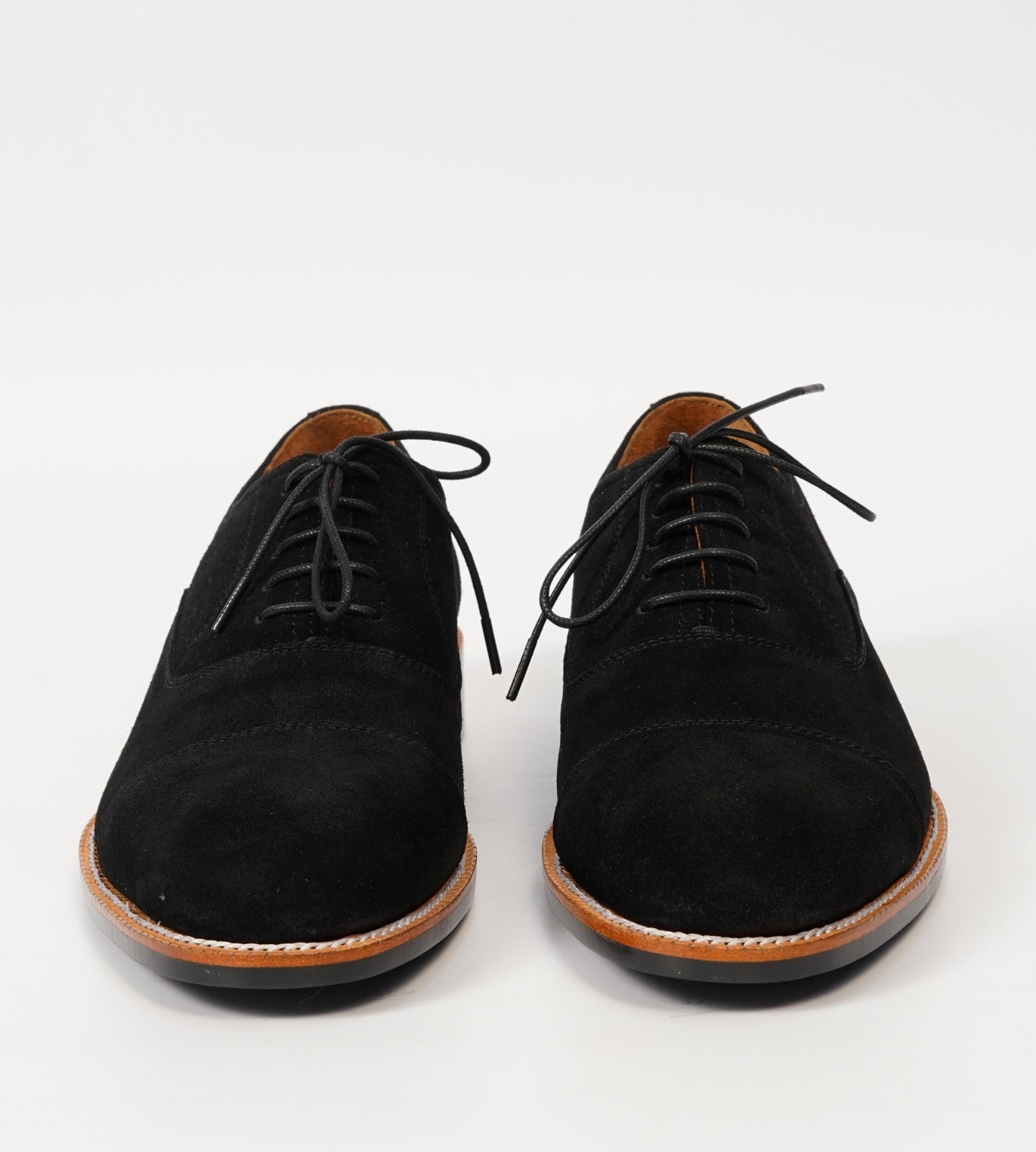 Classic Hand-Welted Black Suede Captoe Oxfords