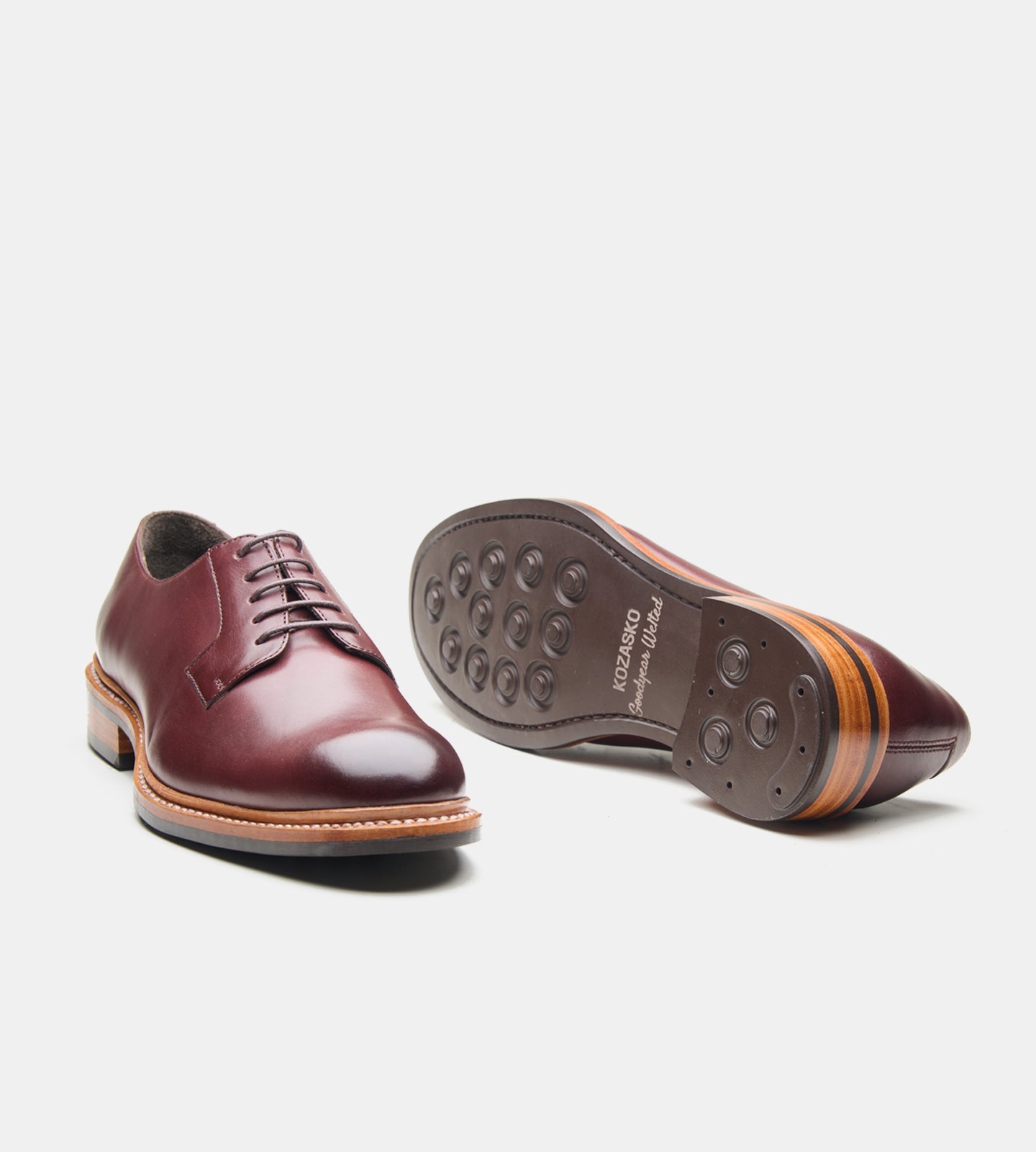 Hand-Welted Burgundy Plain Toe Blucher