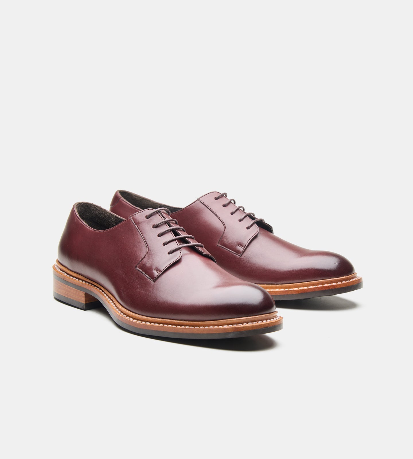 Hand-Welted Burgundy Plain Toe Blucher