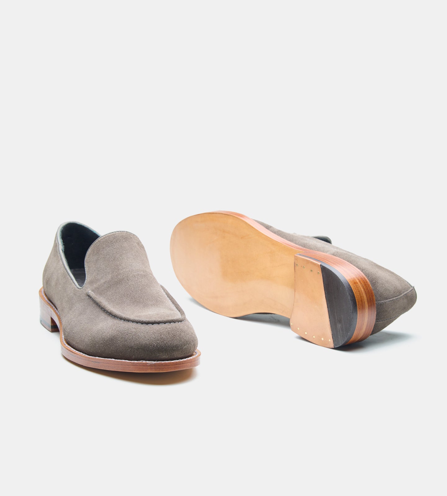 Hand-Welted Grey Suede Slip Ons