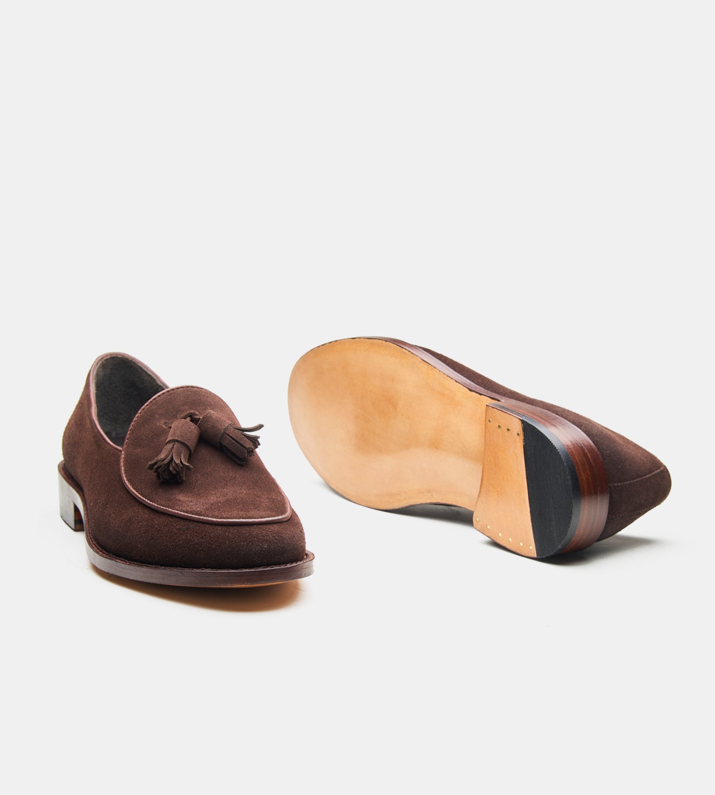 Hand-Welted Brown Suede Belgian Tassel Loafer