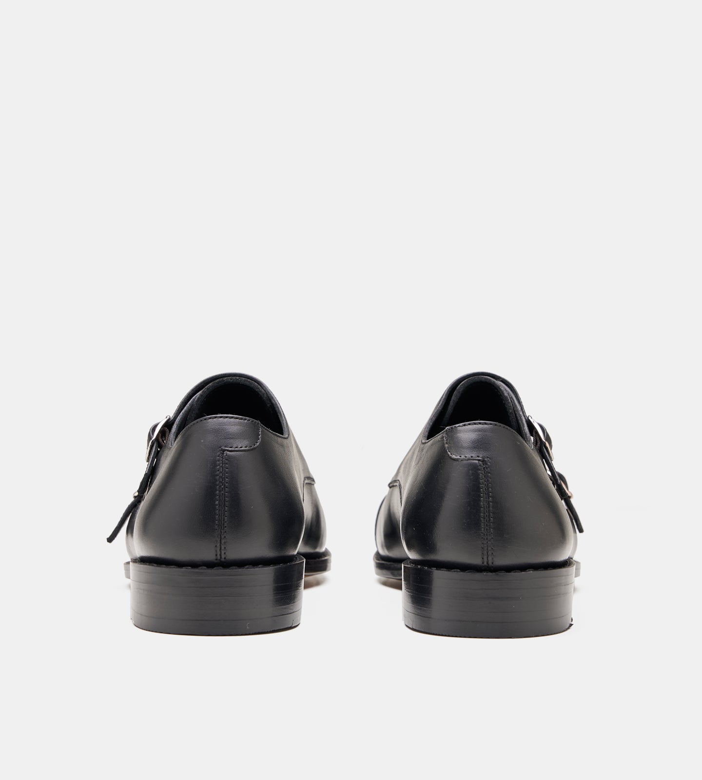 Hand-Welted Chisel Cap Toe Black Double Strap Monk