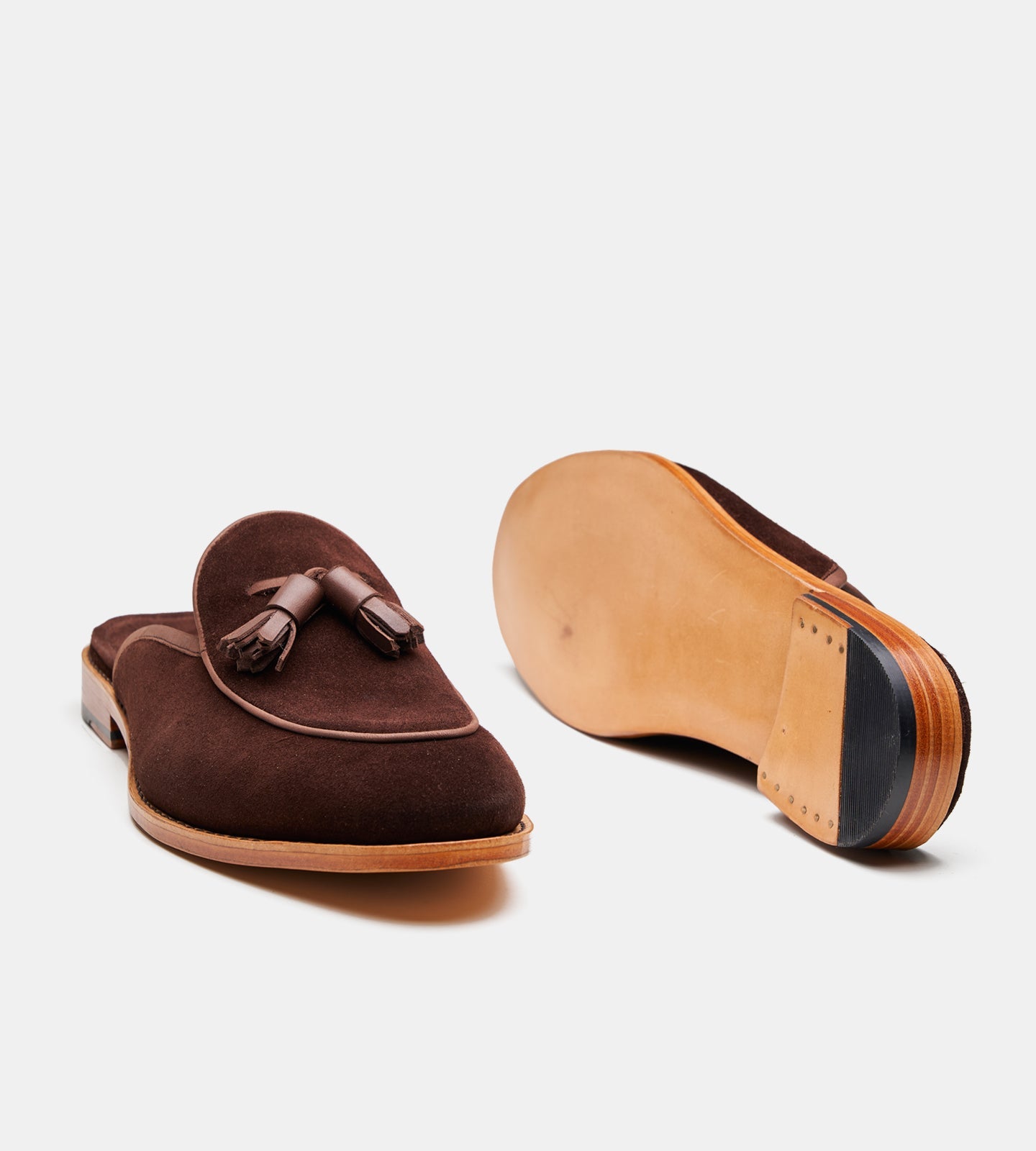 Handwelted Suede Tassel Mules