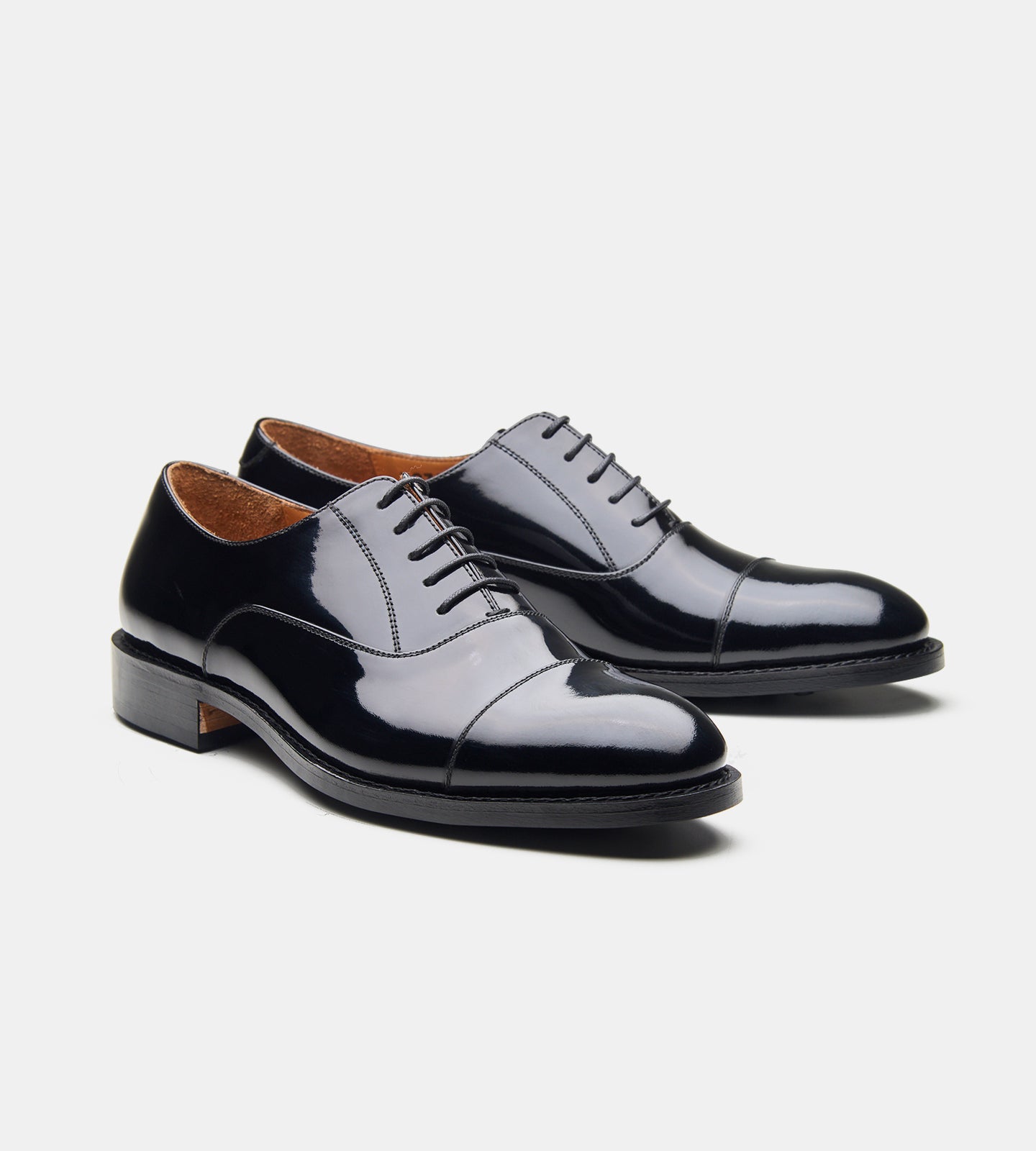 Hand-Welted Black Patent Captoe Oxfords