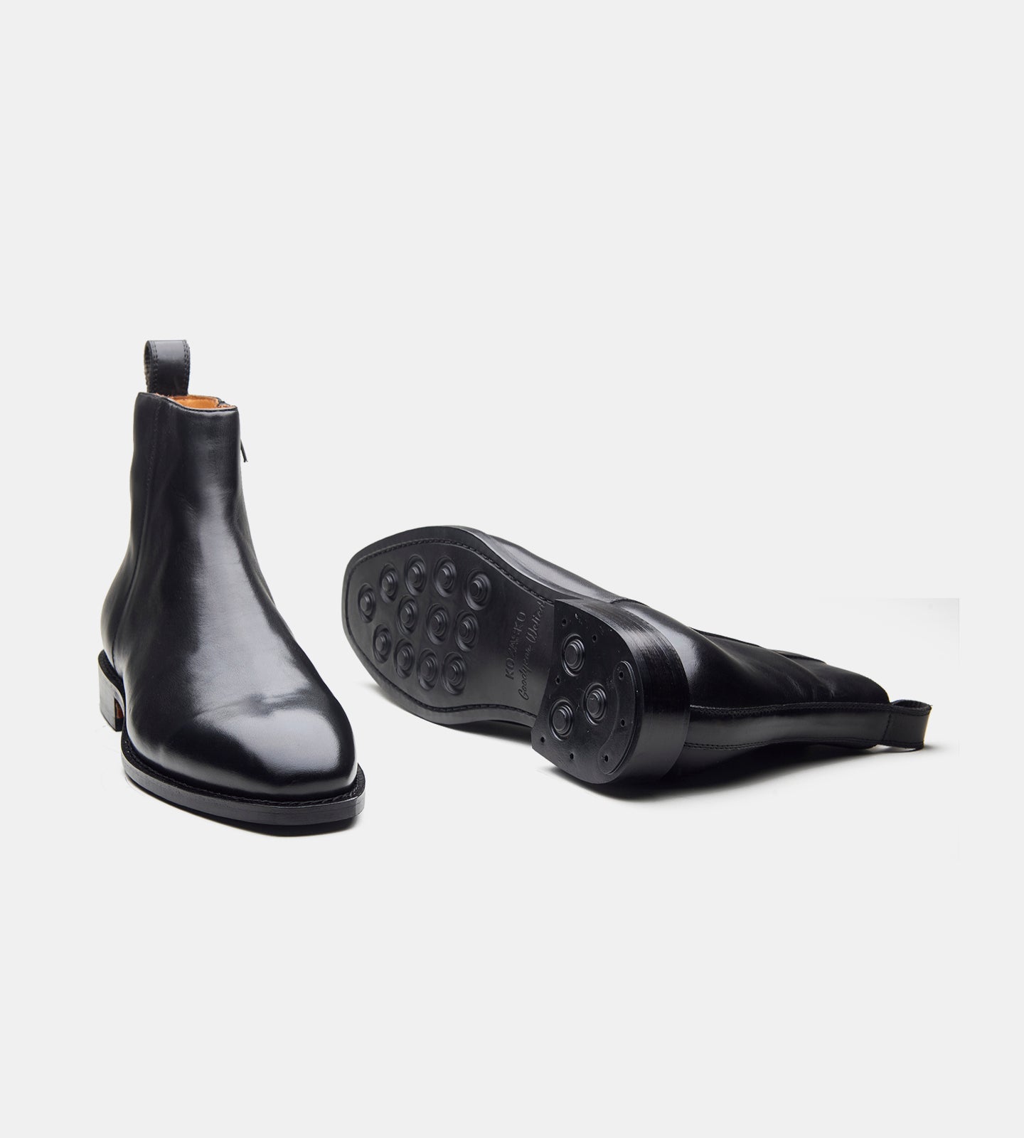 Hand-Welted Black Crust Zipper Chelsea Boot