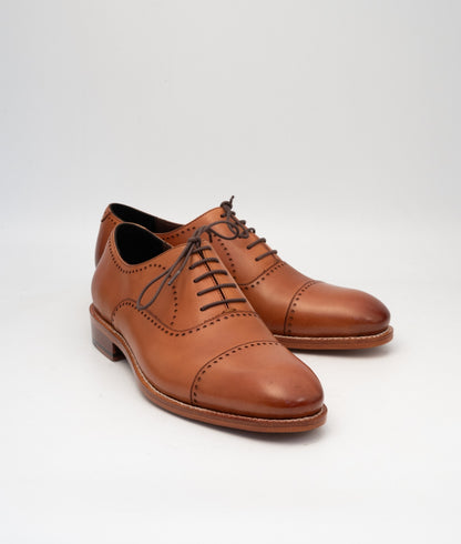 Hand-Welted Tan Captoe Oxfords with Punches