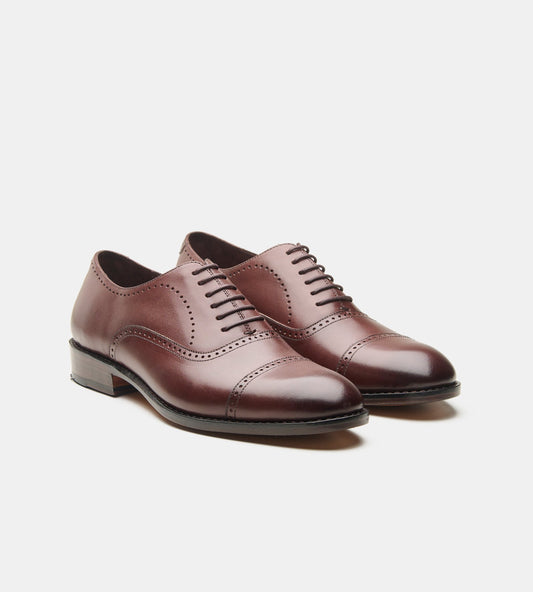 Hand-Welted Brown Captoe Oxford with Punches
