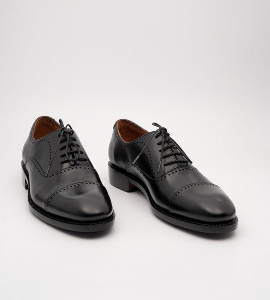 Hand-Welted Black Captoe Oxford with Punches