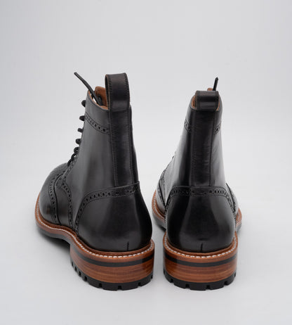 Hand-Welted Black Wingtip Derby Brogue Boot