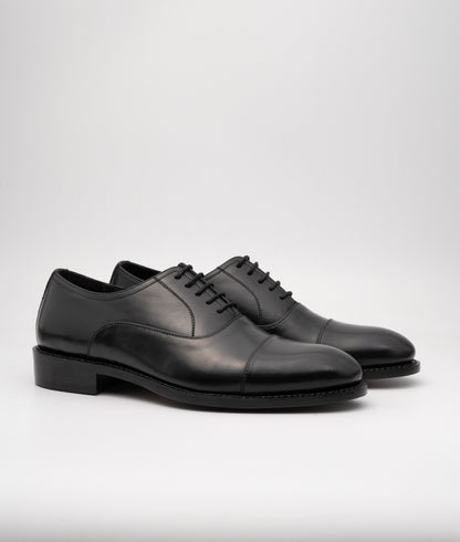 Hand-Welted Black Captoe Oxfords