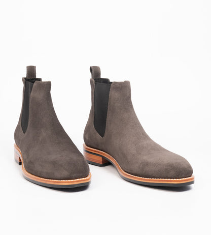Hand-Welted Dark Grey Suede Wholecut Chelsea Boot