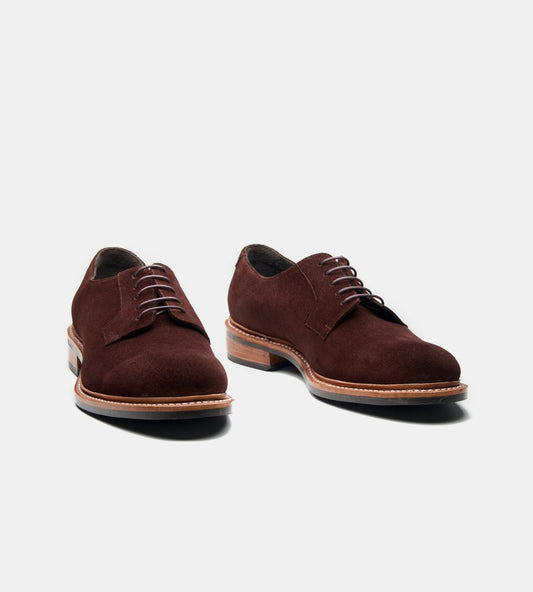 Hand-Welted Brown Suede Plain Toe Blucher