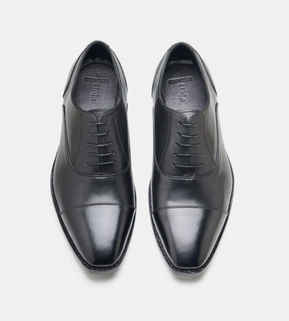 Hand-Welted Chisel Toe Black Captoe Oxfords
