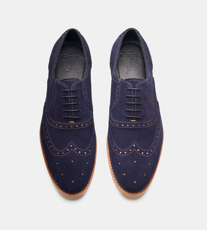 Hand-Welted Navy Suede Wingtip Dress Oxfords