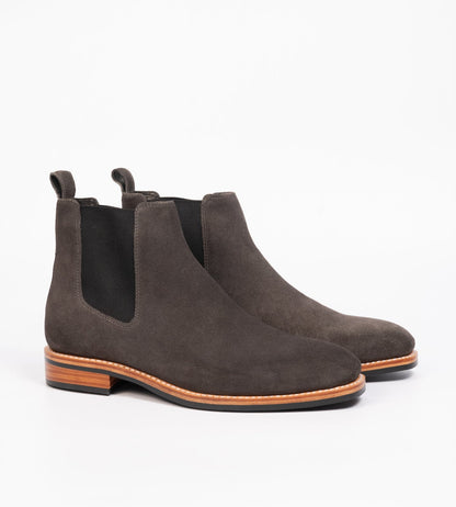 Hand-Welted Dark Grey Suede Wholecut Chelsea Boot