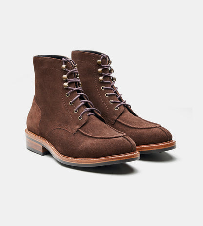 Hand-Welted Brown Suede Split Toe Derby Boot