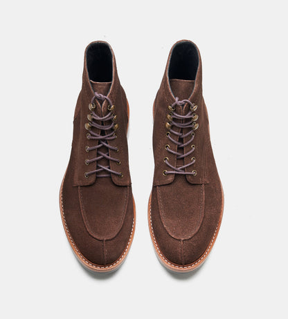 Hand-Welted Brown Suede Split Toe Derby Boot