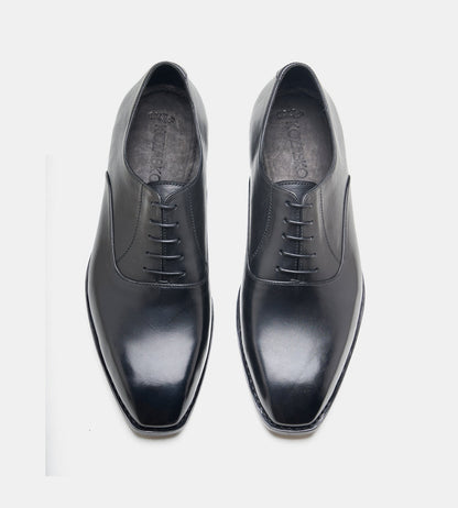 Hand-Welted Black Chisel Toe Oxfords