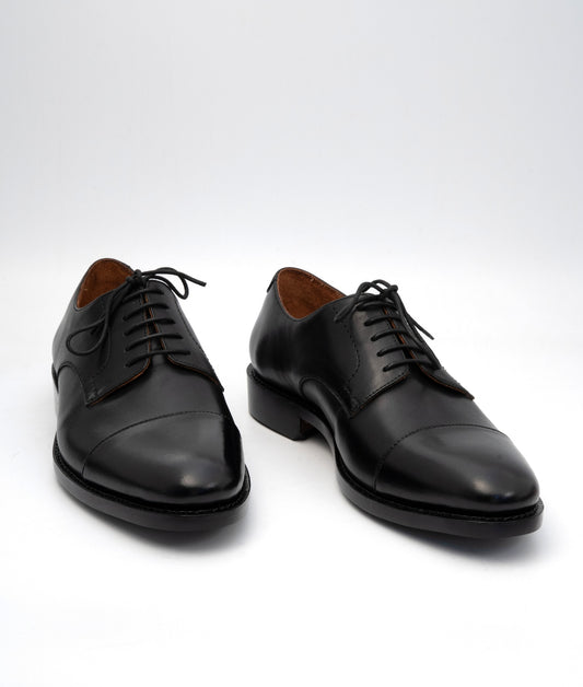 Hand-Welted Black Cap-Toe Derby
